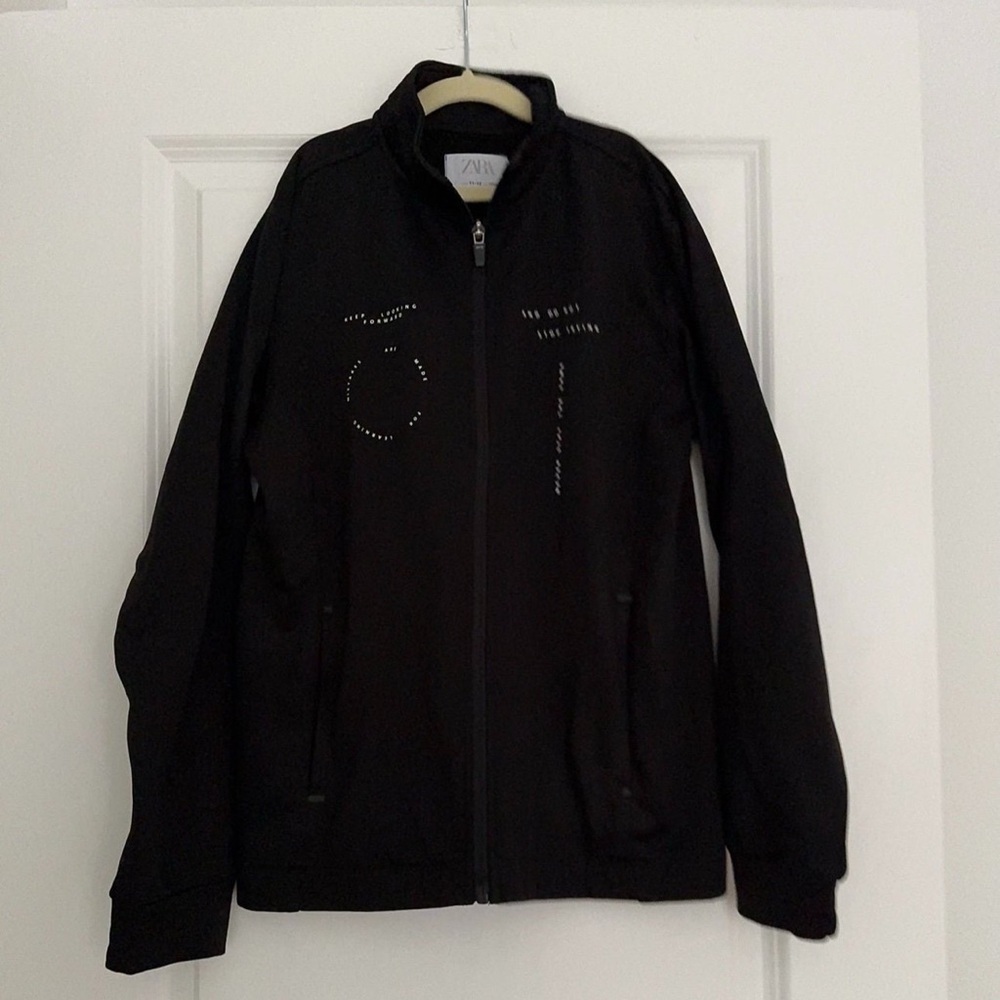 Zara kid boys black athletic full zip up sweater jacket top size 11 12 years